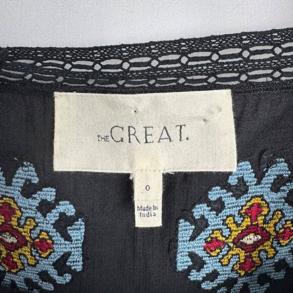 The Great. The Roam Top with Folklore Embroidery Black Size 0 Cowgirl Boho - Picture 5 of 11